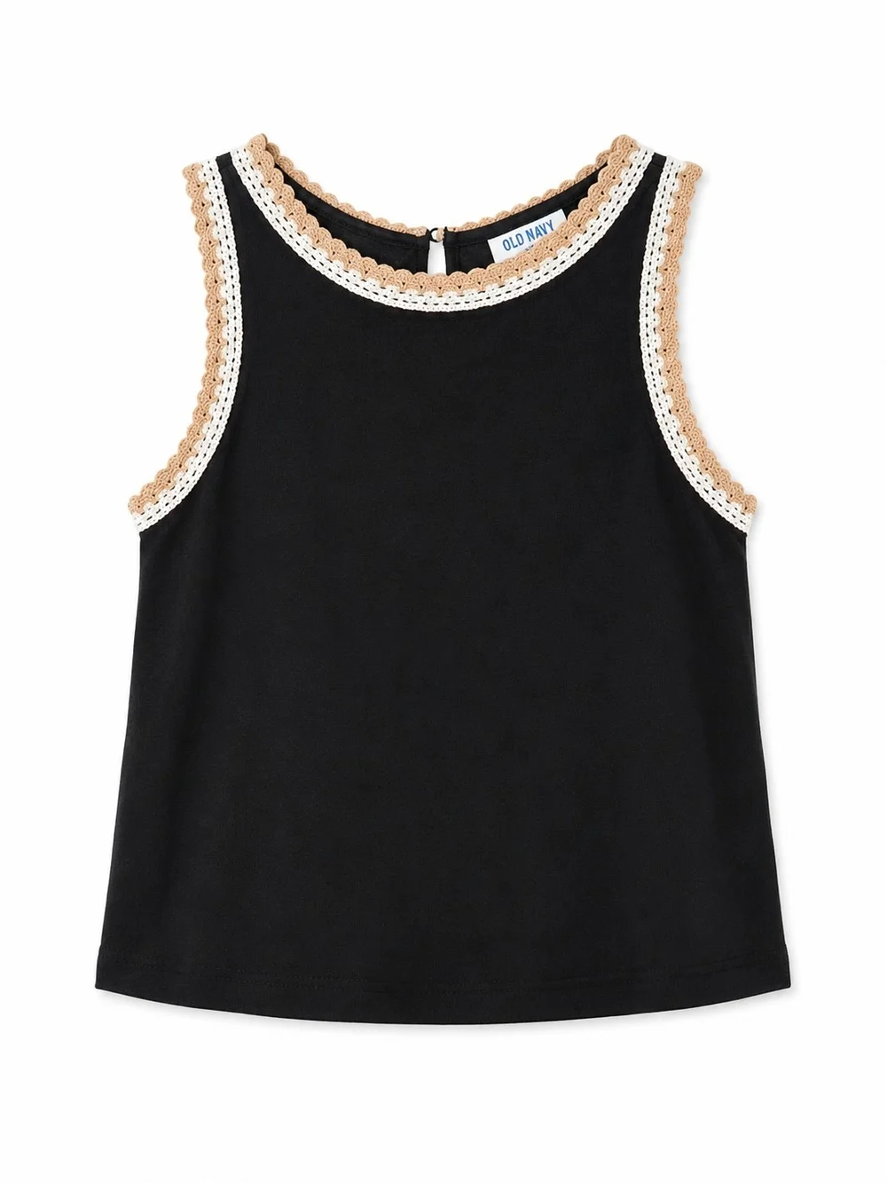 Old Navy Black And Teal Tank with Cream and Tan Crochet Edging (Set Of 2)